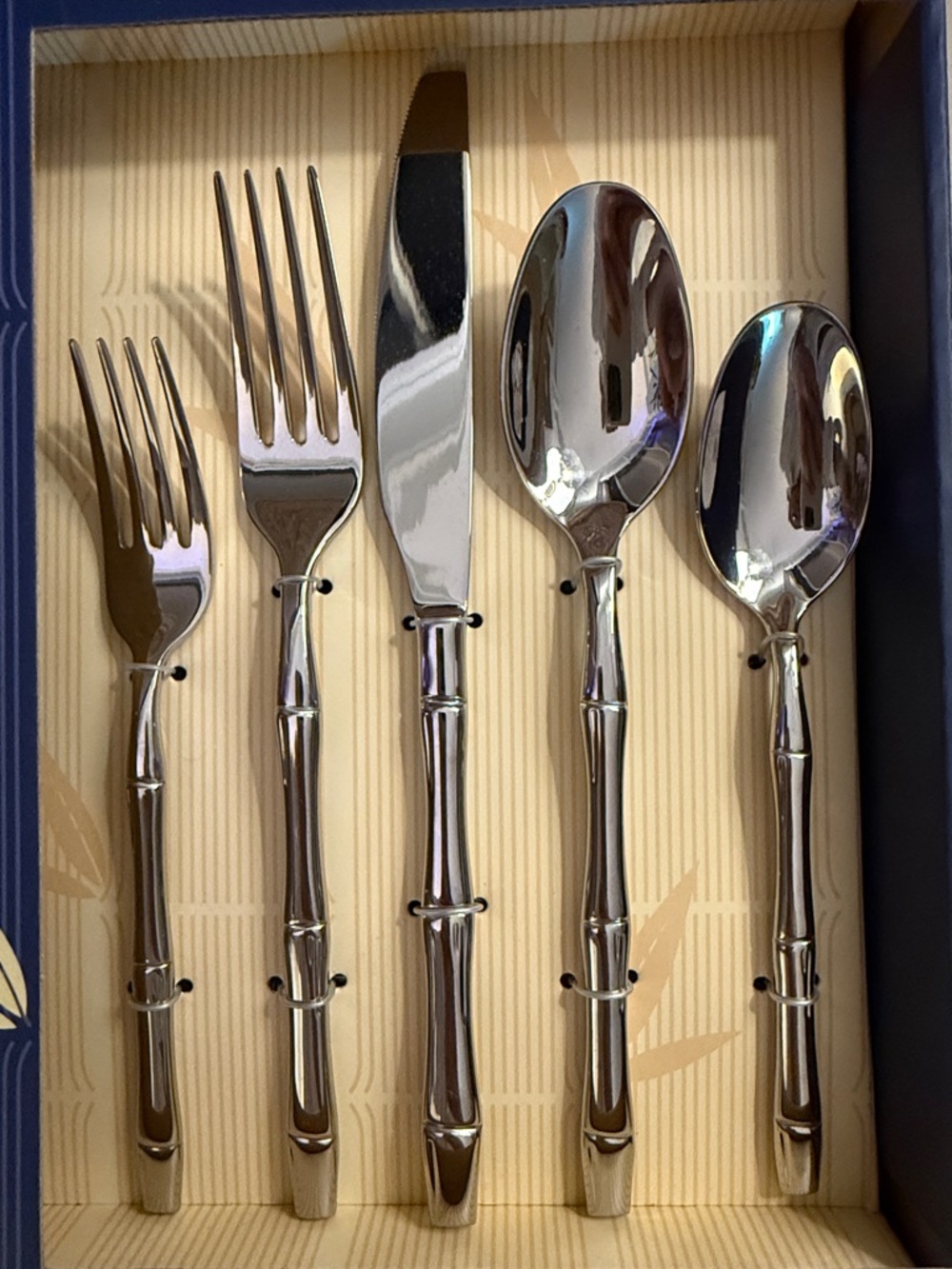 Bamboo-Style 5-Piece Flatware Set - Silver